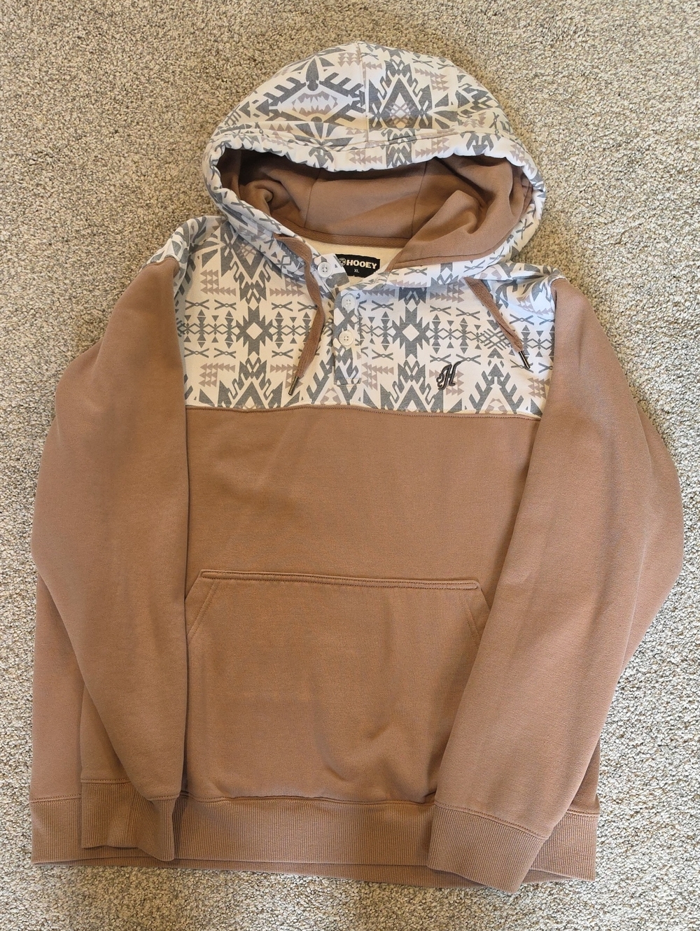 Hooey Aztec Yoke Pullover Hoodie - Tan & White